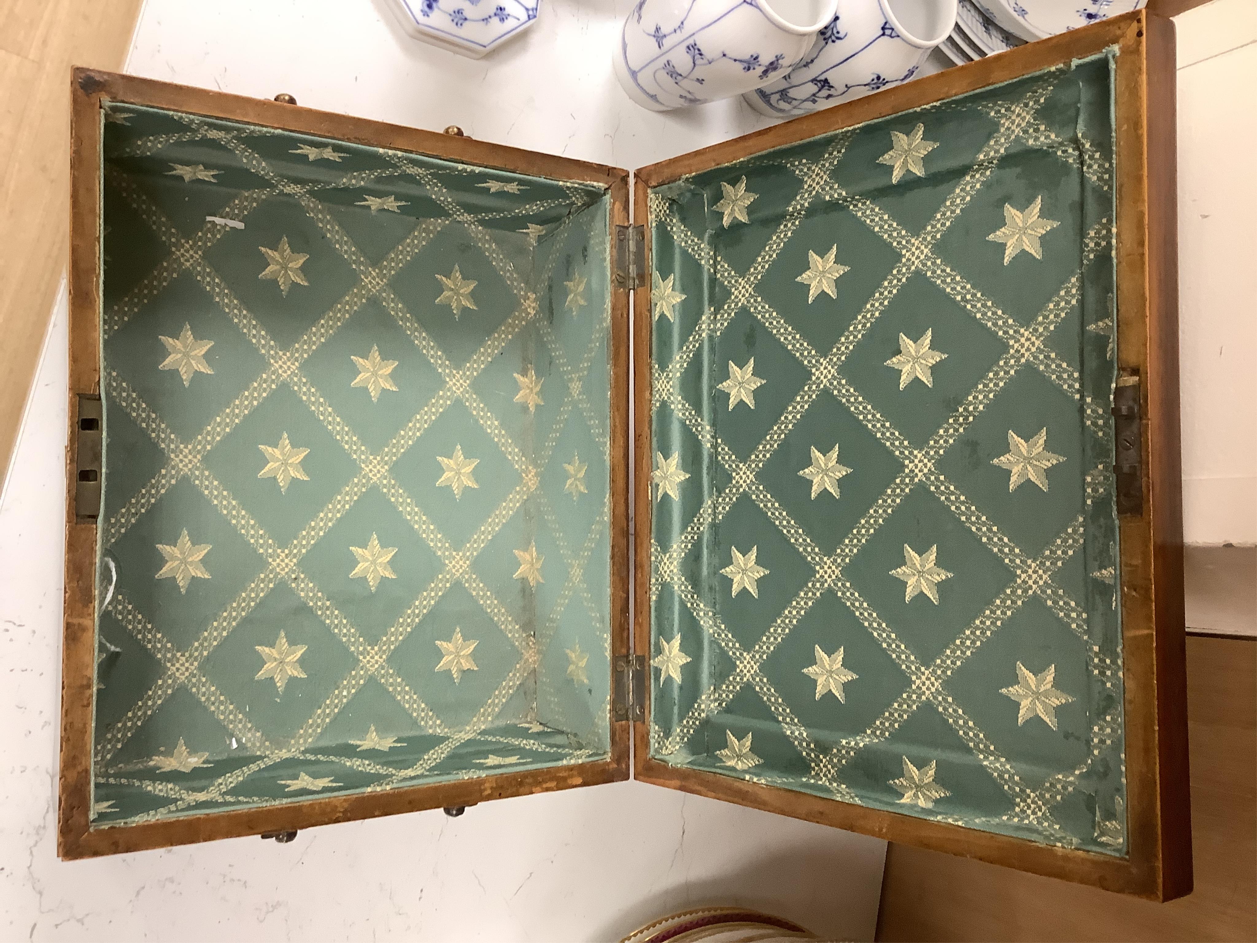 A Regency parquetry specimen wood rosewood work box, 30.5cm wide x 26cm deep